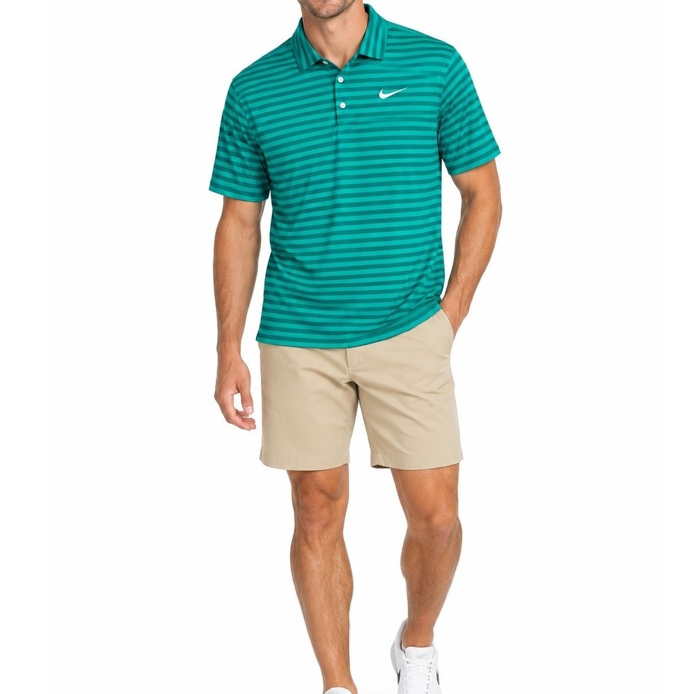 Nike Dri-FIT Polo Shirt Mens Large Teal Green Striped Golf Casual Athleisure